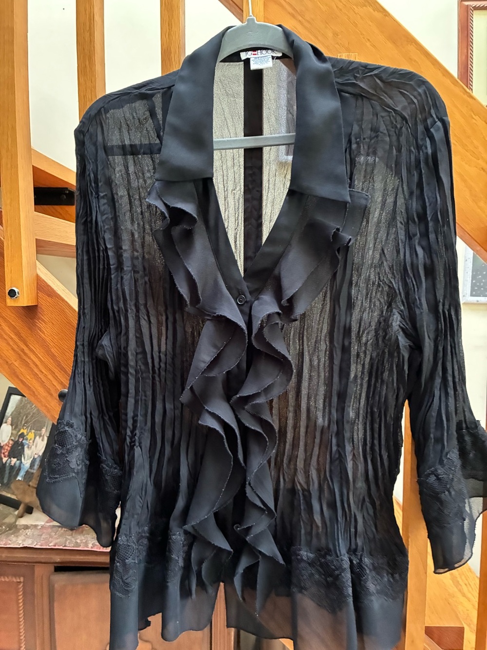JG Hook Sheer Black Ruffled Blouse - Elegant Women's Top 1X